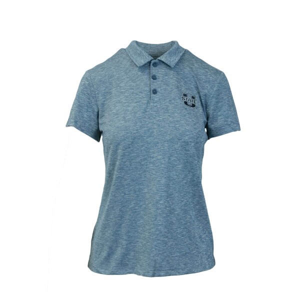 U-State Navy Heathered Polo Short-Sleeve Women's